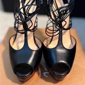 Christian Louboutin Black Lace-Up Heels